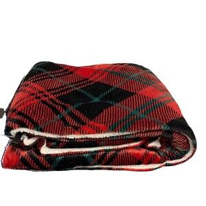 Christmas Plaid Sherpa Fleece Throw Blanket Super Soft 50"x60" Red Green Blk New